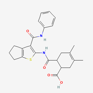 molecular formula C24H26N2O4S B4852256 6-({[3-(anilinocarbonyl)-5,6-dihydro-4H-cyclopenta[b]thien-2-yl]amino}carbonyl)-3,4-dimethyl-3-cyclohexene-1-carboxylic acid 