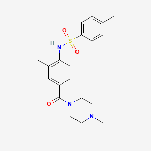 molecular formula C21H27N3O3S B4852496 N-{4-[(4-ethyl-1-piperazinyl)carbonyl]-2-methylphenyl}-4-methylbenzenesulfonamide 