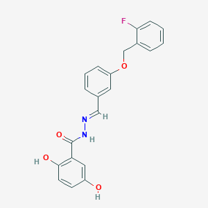 molecular formula C21H17FN2O4 B4852524 N'-{3-[(2-fluorobenzyl)oxy]benzylidene}-2,5-dihydroxybenzohydrazide 