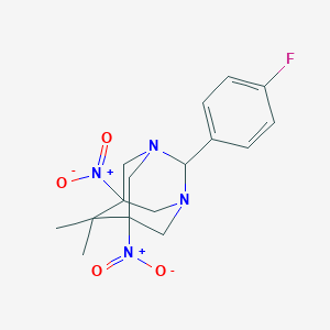 molecular formula C16H19FN4O4 B485286 2-(4-Fluorophenyl)-6,6-dimethyl-5,7-dinitro-1,3-diazatricyclo[3.3.1.1~3,7~]decane CAS No. 499141-67-2