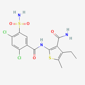 molecular formula C15H15Cl2N3O4S2 B4852902 2-{[5-(aminosulfonyl)-2,4-dichlorobenzoyl]amino}-4-ethyl-5-methyl-3-thiophenecarboxamide 