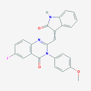 molecular formula C24H16IN3O3 B485312 6-iodo-3-(4-methoxyphenyl)-2-[(2-oxo-1,2-dihydro-3H-indol-3-ylidene)methyl]-4(3H)-quinazolinone 