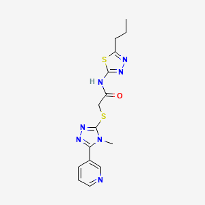 molecular formula C15H17N7OS2 B4853168 2-{[4-methyl-5-(3-pyridinyl)-4H-1,2,4-triazol-3-yl]thio}-N-(5-propyl-1,3,4-thiadiazol-2-yl)acetamide 