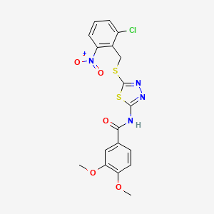 molecular formula C18H15ClN4O5S2 B4853220 N-{5-[(2-chloro-6-nitrobenzyl)thio]-1,3,4-thiadiazol-2-yl}-3,4-dimethoxybenzamide 