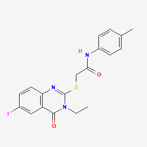 molecular formula C19H18IN3O2S B4853386 2-[(3-ethyl-6-iodo-4-oxo-3,4-dihydro-2-quinazolinyl)thio]-N-(4-methylphenyl)acetamide 