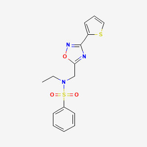 molecular formula C15H15N3O3S2 B4853409 N-ethyl-N-{[3-(2-thienyl)-1,2,4-oxadiazol-5-yl]methyl}benzenesulfonamide 