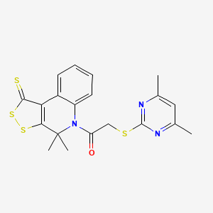 molecular formula C20H19N3OS4 B4853579 5-{[(4,6-dimethyl-2-pyrimidinyl)thio]acetyl}-4,4-dimethyl-4,5-dihydro-1H-[1,2]dithiolo[3,4-c]quinoline-1-thione 