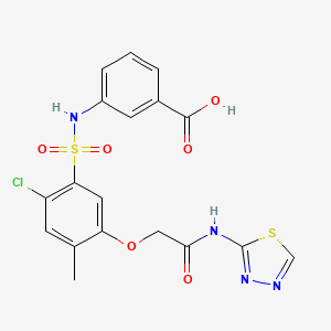 molecular formula C18H15ClN4O6S2 B4853618 3-[({2-chloro-4-methyl-5-[2-oxo-2-(1,3,4-thiadiazol-2-ylamino)ethoxy]phenyl}sulfonyl)amino]benzoic acid 