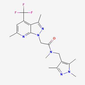 molecular formula C19H23F3N6O B4853638 2-[3,6-dimethyl-4-(trifluoromethyl)-1H-pyrazolo[3,4-b]pyridin-1-yl]-N-methyl-N-[(1,3,5-trimethyl-1H-pyrazol-4-yl)methyl]acetamide 