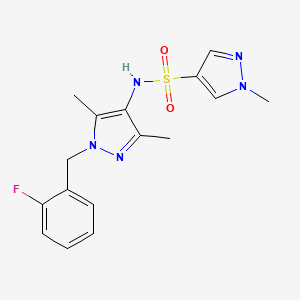 molecular formula C16H18FN5O2S B4853670 N-[1-(2-fluorobenzyl)-3,5-dimethyl-1H-pyrazol-4-yl]-1-methyl-1H-pyrazole-4-sulfonamide 