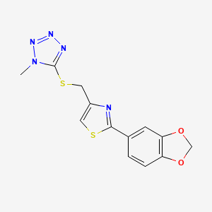 molecular formula C13H11N5O2S2 B4853689 5-({[2-(1,3-benzodioxol-5-yl)-1,3-thiazol-4-yl]methyl}thio)-1-methyl-1H-tetrazole 