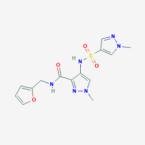 molecular formula C14H16N6O4S B4853691 N-(2-furylmethyl)-1-methyl-4-{[(1-methyl-1H-pyrazol-4-yl)sulfonyl]amino}-1H-pyrazole-3-carboxamide 