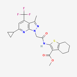 molecular formula C23H23F3N4O3S B4853695 methyl 2-({[6-cyclopropyl-3-methyl-4-(trifluoromethyl)-1H-pyrazolo[3,4-b]pyridin-1-yl]acetyl}amino)-4,5,6,7-tetrahydro-1-benzothiophene-3-carboxylate 