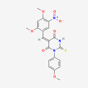 molecular formula C20H17N3O7S B4853697 5-(2,4-dimethoxy-5-nitrobenzylidene)-1-(4-methoxyphenyl)-2-thioxodihydro-4,6(1H,5H)-pyrimidinedione 