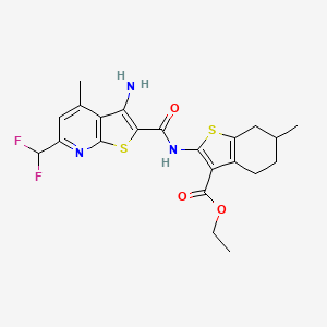 molecular formula C22H23F2N3O3S2 B4853750 ethyl 2-({[3-amino-6-(difluoromethyl)-4-methylthieno[2,3-b]pyridin-2-yl]carbonyl}amino)-6-methyl-4,5,6,7-tetrahydro-1-benzothiophene-3-carboxylate 