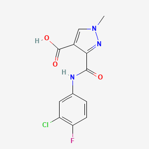 molecular formula C12H9ClFN3O3 B4853786 3-{[(3-chloro-4-fluorophenyl)amino]carbonyl}-1-methyl-1H-pyrazole-4-carboxylic acid 
