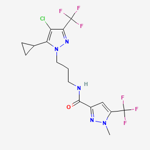 molecular formula C16H16ClF6N5O B4853829 N-{3-[4-chloro-5-cyclopropyl-3-(trifluoromethyl)-1H-pyrazol-1-yl]propyl}-1-methyl-5-(trifluoromethyl)-1H-pyrazole-3-carboxamide 