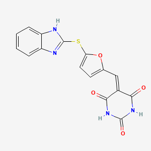 molecular formula C16H10N4O4S B4853856 5-{[5-(1H-benzimidazol-2-ylthio)-2-furyl]methylene}-2,4,6(1H,3H,5H)-pyrimidinetrione 