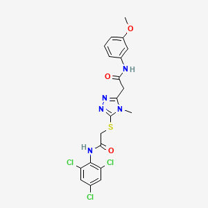 molecular formula C20H18Cl3N5O3S B4853866 2-[(5-{2-[(3-methoxyphenyl)amino]-2-oxoethyl}-4-methyl-4H-1,2,4-triazol-3-yl)thio]-N-(2,4,6-trichlorophenyl)acetamide 