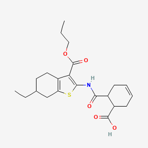 molecular formula C22H29NO5S B4853887 6-({[6-ethyl-3-(propoxycarbonyl)-4,5,6,7-tetrahydro-1-benzothien-2-yl]amino}carbonyl)-3-cyclohexene-1-carboxylic acid 