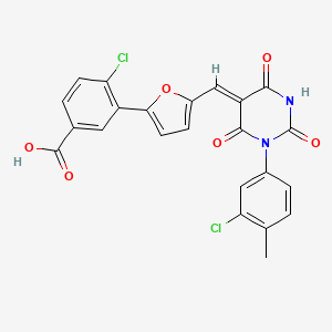 molecular formula C23H14Cl2N2O6 B4853917 4-chloro-3-(5-{[1-(3-chloro-4-methylphenyl)-2,4,6-trioxotetrahydro-5(2H)-pyrimidinylidene]methyl}-2-furyl)benzoic acid 