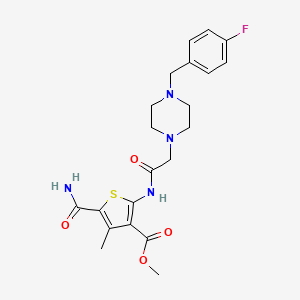molecular formula C21H25FN4O4S B4854016 methyl 5-(aminocarbonyl)-2-({[4-(4-fluorobenzyl)-1-piperazinyl]acetyl}amino)-4-methyl-3-thiophenecarboxylate 