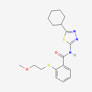 N-(5-cyclohexyl-1,3,4-thiadiazol-2-yl)-2-[(2-methoxyethyl)thio]benzamide