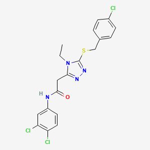 molecular formula C19H17Cl3N4OS B4854147 2-{5-[(4-chlorobenzyl)thio]-4-ethyl-4H-1,2,4-triazol-3-yl}-N-(3,4-dichlorophenyl)acetamide 