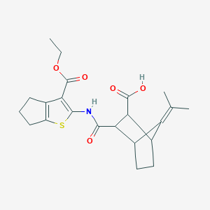 molecular formula C22H27NO5S B4854232 3-({[3-(ethoxycarbonyl)-5,6-dihydro-4H-cyclopenta[b]thien-2-yl]amino}carbonyl)-7-(1-methylethylidene)bicyclo[2.2.1]heptane-2-carboxylic acid 