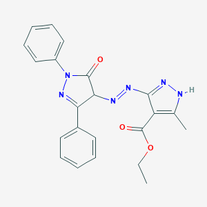 molecular formula C22H20N6O3 B485446 ethyl 3-methyl-5-[(5-oxo-1,3-diphenyl-4,5-dihydro-1H-pyrazol-4-yl)diazenyl]-1H-pyrazole-4-carboxylate 