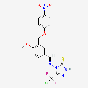 molecular formula C18H14ClF2N5O4S B4854710 5-[chloro(difluoro)methyl]-4-({4-methoxy-3-[(4-nitrophenoxy)methyl]benzylidene}amino)-4H-1,2,4-triazole-3-thiol 