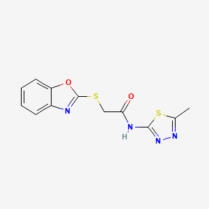 molecular formula C12H10N4O2S2 B4854752 2-(1,3-benzoxazol-2-ylthio)-N-(5-methyl-1,3,4-thiadiazol-2-yl)acetamide 