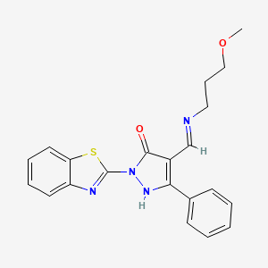 molecular formula C21H20N4O2S B4854770 2-(1,3-benzothiazol-2-yl)-4-{[(3-methoxypropyl)amino]methylene}-5-phenyl-2,4-dihydro-3H-pyrazol-3-one 