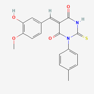 molecular formula C19H16N2O4S B4854878 5-(3-hydroxy-4-methoxybenzylidene)-1-(4-methylphenyl)-2-thioxodihydro-4,6(1H,5H)-pyrimidinedione 