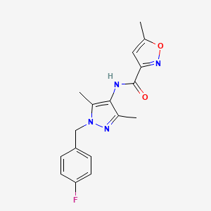 molecular formula C17H17FN4O2 B4854902 N-[1-(4-fluorobenzyl)-3,5-dimethyl-1H-pyrazol-4-yl]-5-methyl-3-isoxazolecarboxamide 