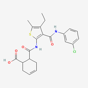 molecular formula C22H23ClN2O4S B4854997 6-{[(3-{[(3-chlorophenyl)amino]carbonyl}-4-ethyl-5-methyl-2-thienyl)amino]carbonyl}-3-cyclohexene-1-carboxylic acid 