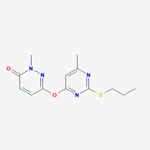 molecular formula C13H16N4O2S B4855158 2-methyl-6-{[6-methyl-2-(propylthio)-4-pyrimidinyl]oxy}-3(2H)-pyridazinone 