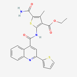 molecular formula C23H19N3O4S2 B4855259 ethyl 5-(aminocarbonyl)-4-methyl-2-({[2-(2-thienyl)-4-quinolinyl]carbonyl}amino)-3-thiophenecarboxylate 
