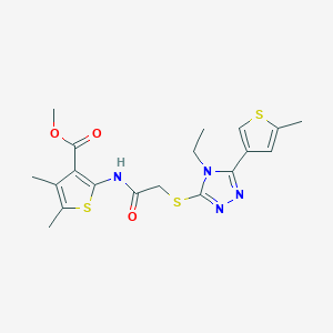 molecular formula C19H22N4O3S3 B4855274 methyl 2-[({[4-ethyl-5-(5-methyl-3-thienyl)-4H-1,2,4-triazol-3-yl]thio}acetyl)amino]-4,5-dimethyl-3-thiophenecarboxylate 