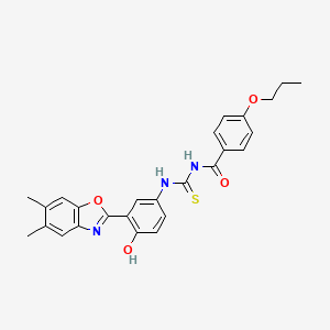 molecular formula C26H25N3O4S B4855332 N-({[3-(5,6-dimethyl-1,3-benzoxazol-2-yl)-4-hydroxyphenyl]amino}carbonothioyl)-4-propoxybenzamide 