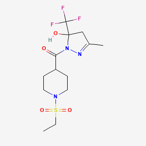 molecular formula C13H20F3N3O4S B4855351 1-{[1-(ethylsulfonyl)-4-piperidinyl]carbonyl}-3-methyl-5-(trifluoromethyl)-4,5-dihydro-1H-pyrazol-5-ol 