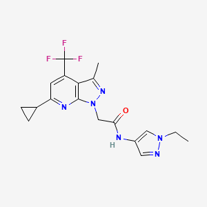 molecular formula C18H19F3N6O B4855354 2-[6-cyclopropyl-3-methyl-4-(trifluoromethyl)-1H-pyrazolo[3,4-b]pyridin-1-yl]-N-(1-ethyl-1H-pyrazol-4-yl)acetamide 