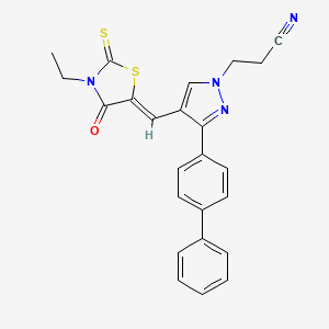 molecular formula C24H20N4OS2 B4855397 3-{3-(4-biphenylyl)-4-[(3-ethyl-4-oxo-2-thioxo-1,3-thiazolidin-5-ylidene)methyl]-1H-pyrazol-1-yl}propanenitrile 