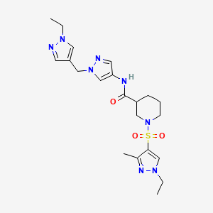 molecular formula C21H30N8O3S B4855472 1-[(1-ethyl-3-methyl-1H-pyrazol-4-yl)sulfonyl]-N-{1-[(1-ethyl-1H-pyrazol-4-yl)methyl]-1H-pyrazol-4-yl}-3-piperidinecarboxamide 