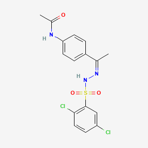 molecular formula C16H15Cl2N3O3S B4855504 N-(4-{N-[(2,5-dichlorophenyl)sulfonyl]ethanehydrazonoyl}phenyl)acetamide 