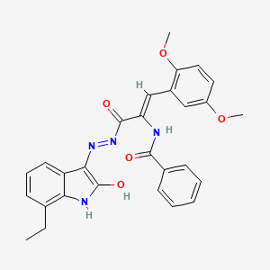 molecular formula C28H26N4O5 B4855568 N-(2-(2,5-dimethoxyphenyl)-1-{[2-(7-ethyl-2-oxo-1,2-dihydro-3H-indol-3-ylidene)hydrazino]carbonyl}vinyl)benzamide 