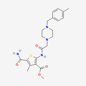 molecular formula C22H28N4O4S B4855593 methyl 5-(aminocarbonyl)-4-methyl-2-({[4-(4-methylbenzyl)-1-piperazinyl]acetyl}amino)-3-thiophenecarboxylate 
