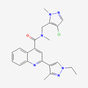molecular formula C22H23ClN6O B4855625 N-[(4-chloro-1-methyl-1H-pyrazol-5-yl)methyl]-2-(1-ethyl-3-methyl-1H-pyrazol-4-yl)-N-methyl-4-quinolinecarboxamide 