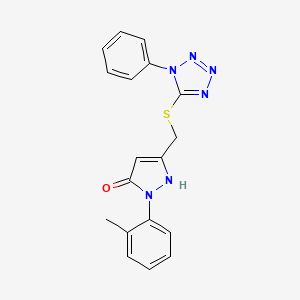 molecular formula C18H16N6OS B4855634 1-(2-methylphenyl)-3-{[(1-phenyl-1H-tetrazol-5-yl)thio]methyl}-1H-pyrazol-5-ol 