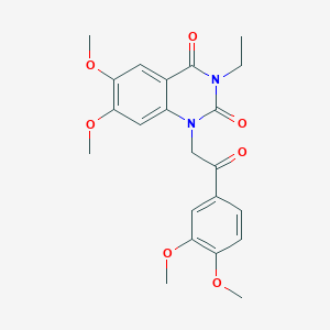 molecular formula C22H24N2O7 B4855656 1-[2-(3,4-dimethoxyphenyl)-2-oxoethyl]-3-ethyl-6,7-dimethoxy-2,4(1H,3H)-quinazolinedione 
